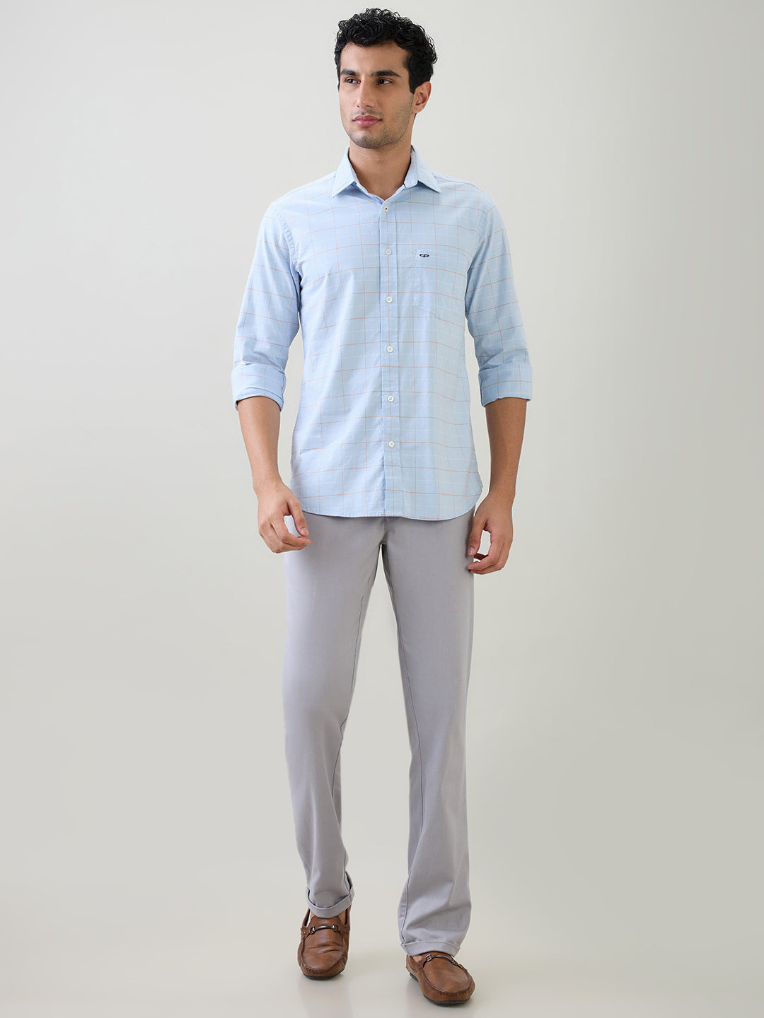 Colorplus Men Blue Checks Regular Fit Cotton Blend Full Sleeve Casual Shirt