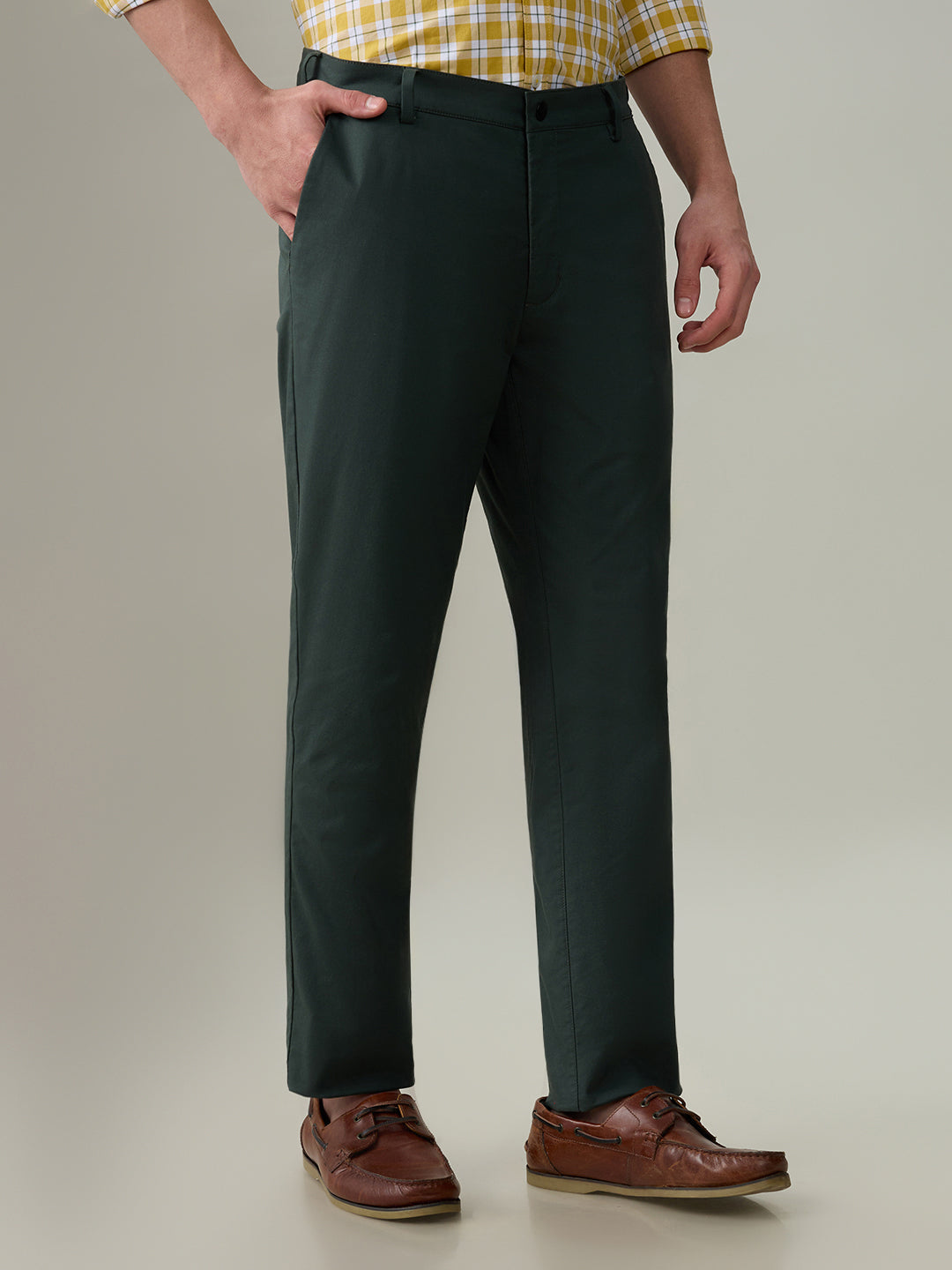 Colorplus Men Green Dobby Slim Fit Cotton Blend Trouser