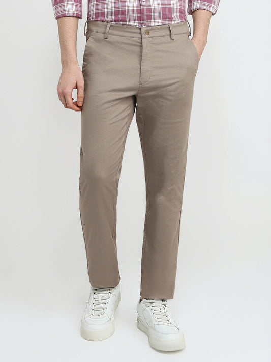 Colorplus Men Brown Dobby Slim Fit Cotton Blend Trouser
