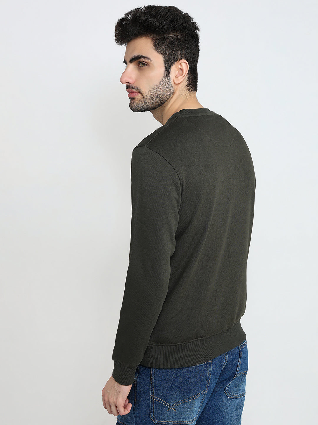 Park Avenue Men Green Structure Slim Fit Cotton Blend Sweatshirt