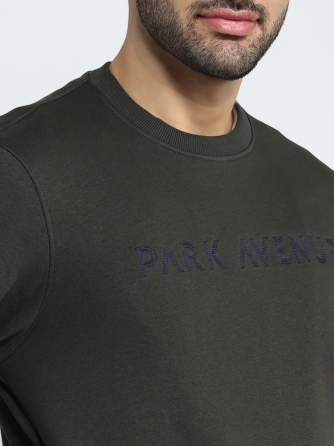 Park Avenue Men Green Structure Slim Fit Cotton Blend Sweatshirt