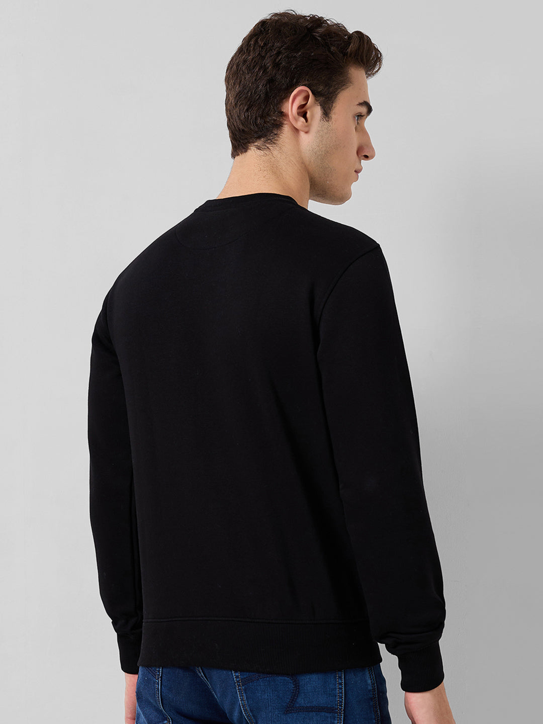 Park Avenue Men Black Checks Slim Fit Cotton Blend Round Neck Collar Sweatshirt