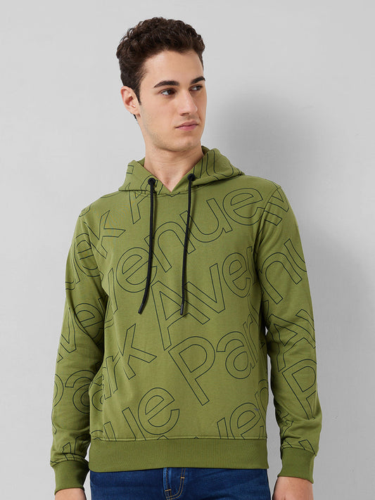 Park Avenue Men Green Print Slim Fit Cotton Blend Sweatshirt