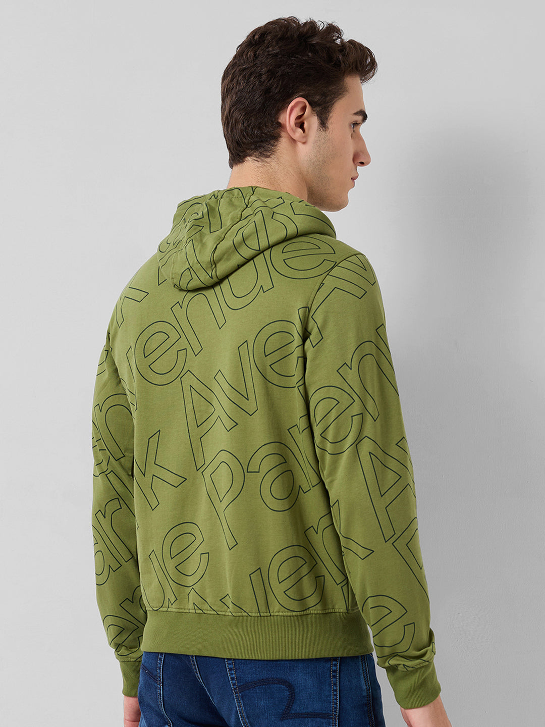Park Avenue Men Green Print Slim Fit Cotton Blend Sweatshirt