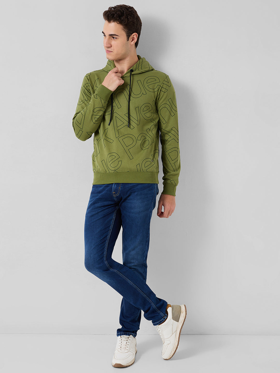 Park Avenue Men Green Print Slim Fit Cotton Blend Sweatshirt