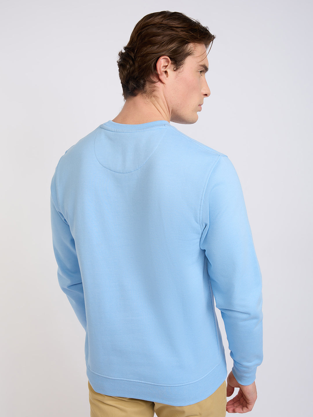 Park Avenue Men Blue Solid Slim Fit Cotton Blend Round Neck Collar Sweatshirt