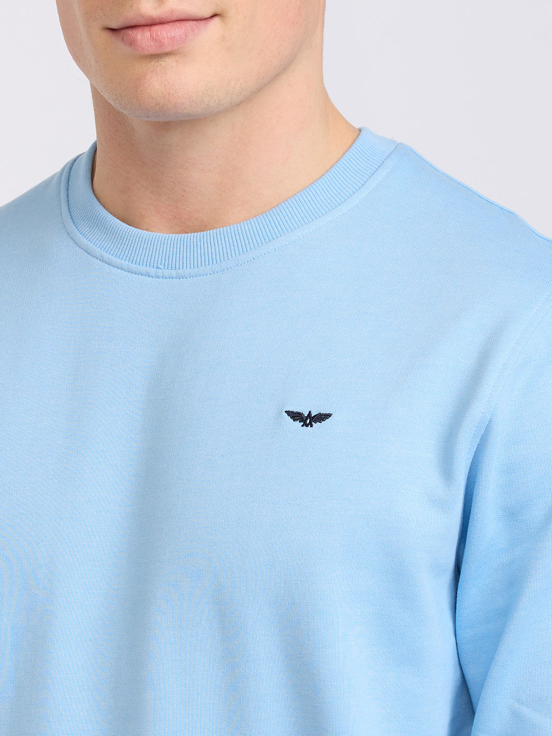 Park Avenue Men Blue Solid Slim Fit Cotton Blend Round Neck Collar Sweatshirt