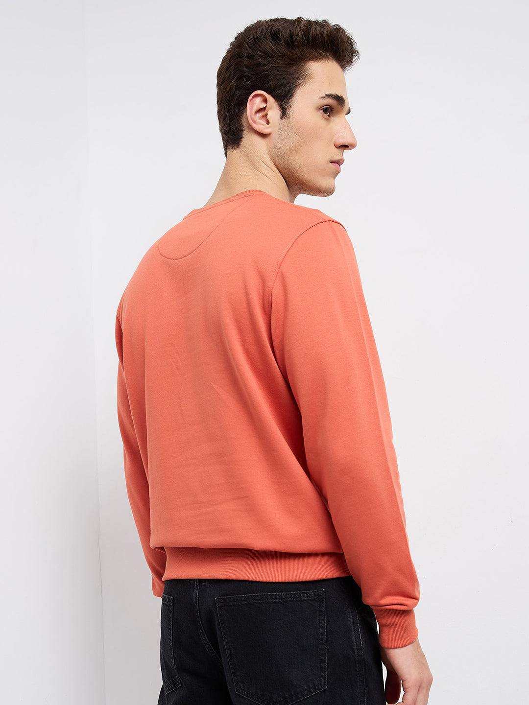Park Avenue Men Blue Solid Slim Fit Cotton Blend Round Neck Collar Sweatshirt