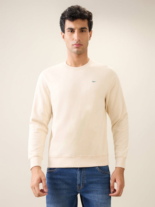 Park Avenue Men Brown Solid Slim Fit Cotton Blend Round Neck Collar Sweatshirt