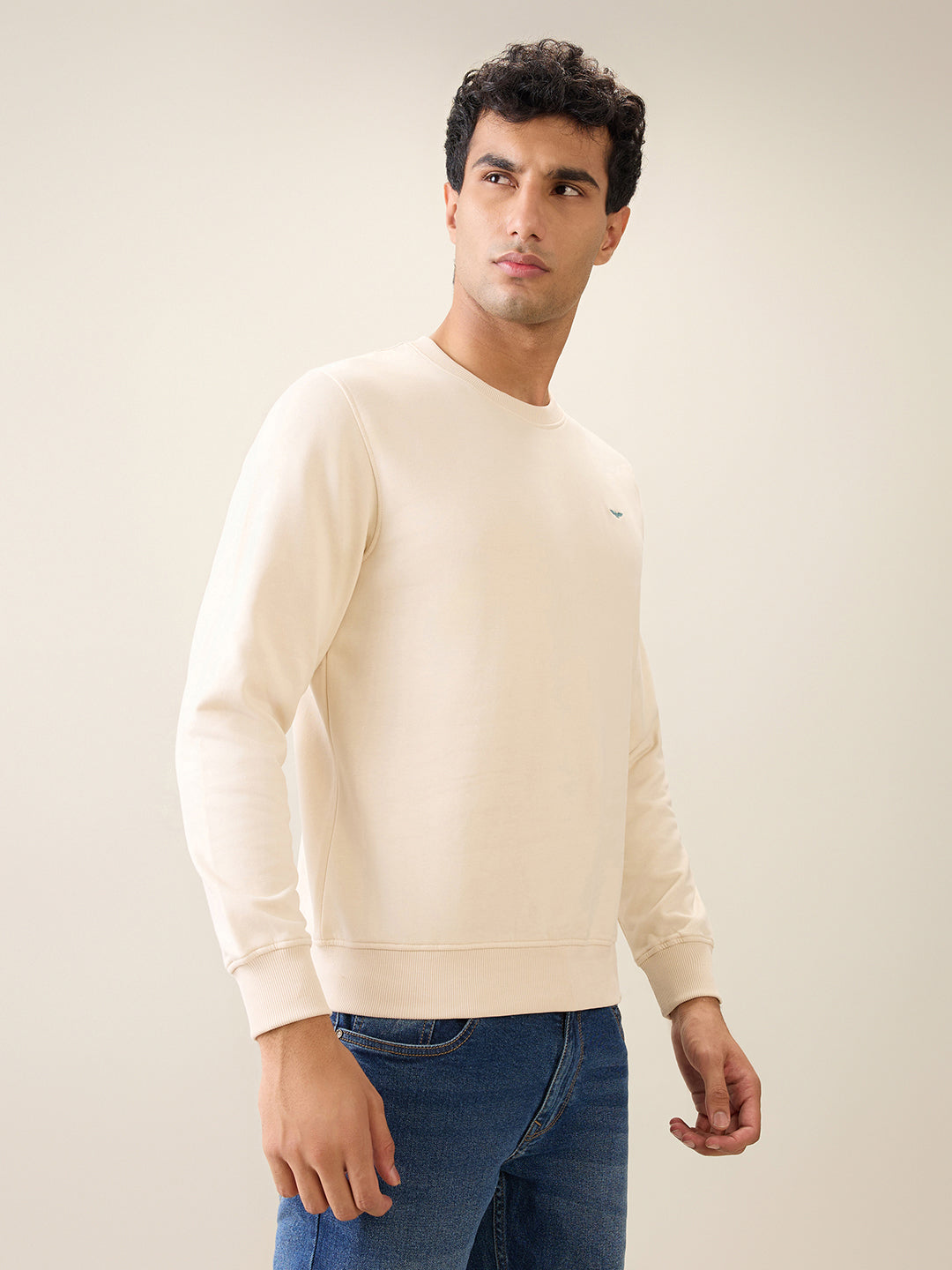 Park Avenue Men Brown Solid Slim Fit Cotton Blend Round Neck Collar Sweatshirt