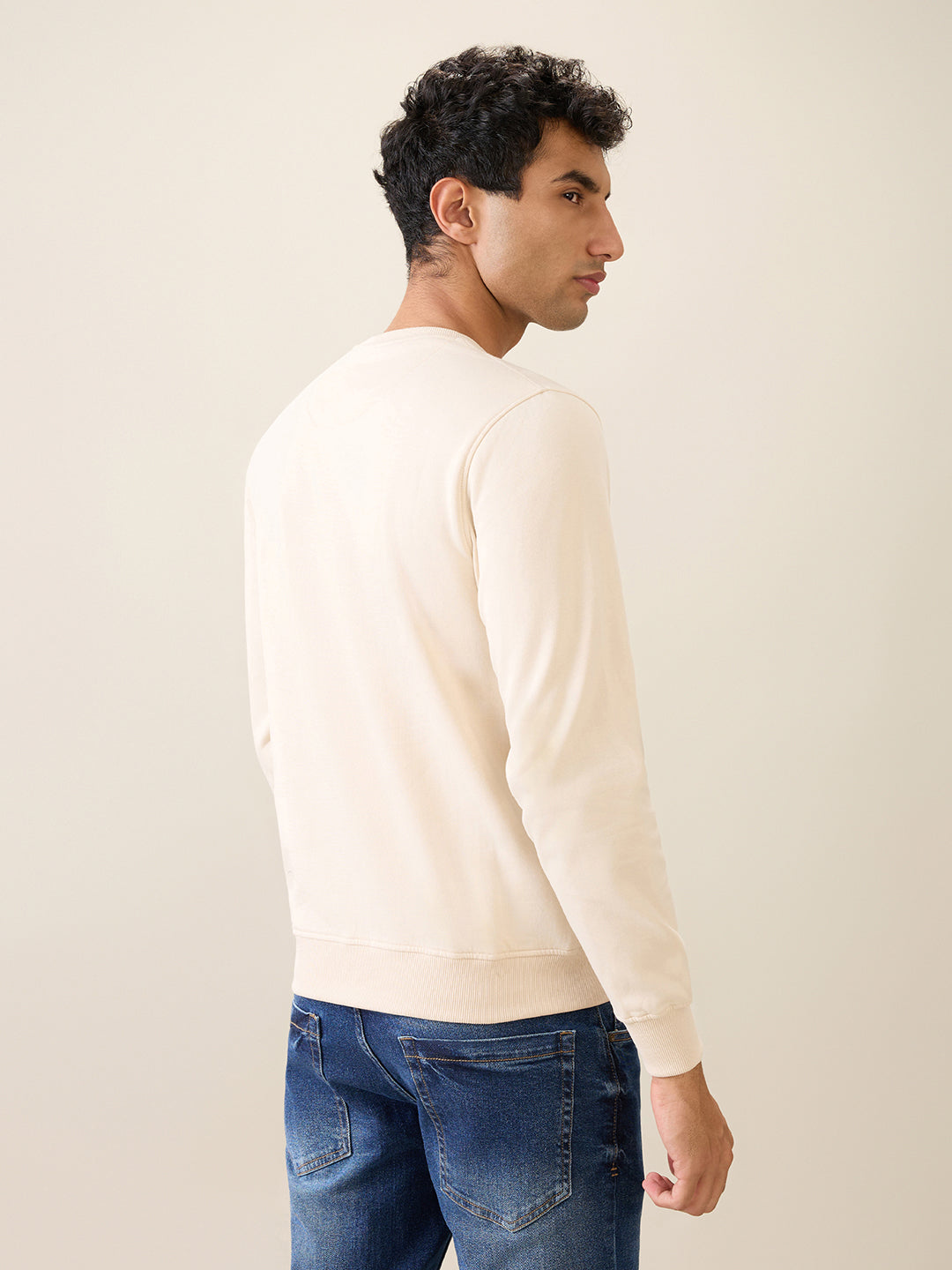 Park Avenue Men Brown Solid Slim Fit Cotton Blend Round Neck Collar Sweatshirt