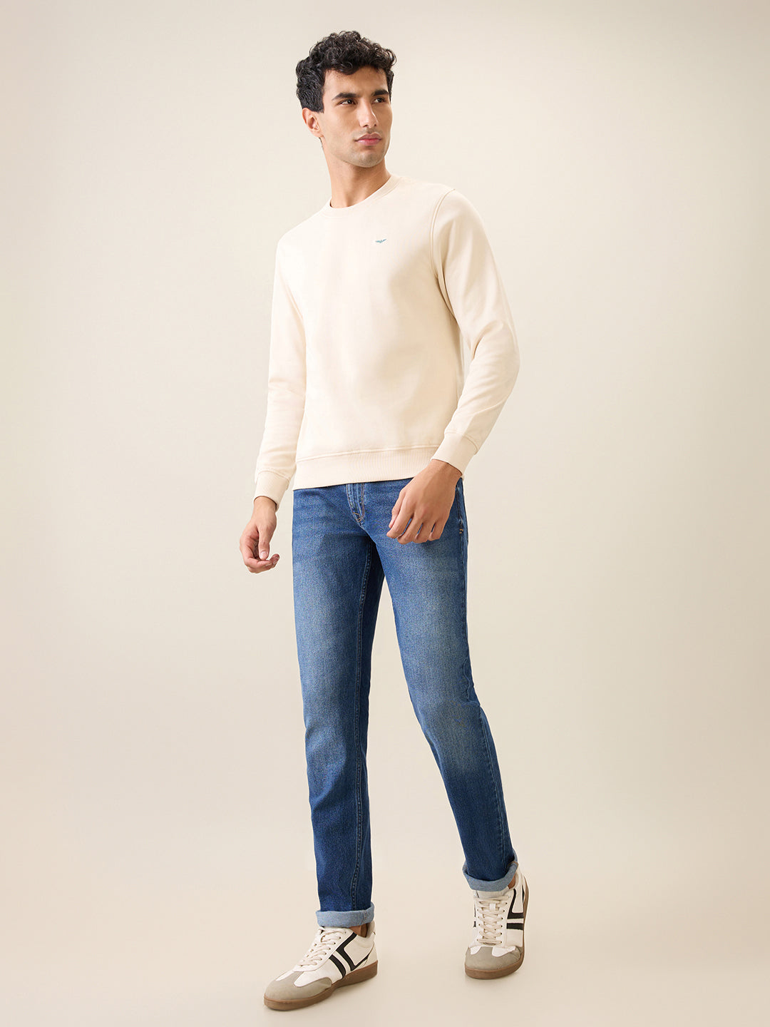 Park Avenue Men Brown Solid Slim Fit Cotton Blend Round Neck Collar Sweatshirt