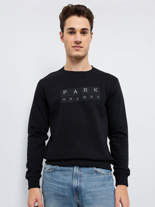Park Avenue Men Black Printed Slim Fit Cotton Blend Round Neck Collar Sweatshirt