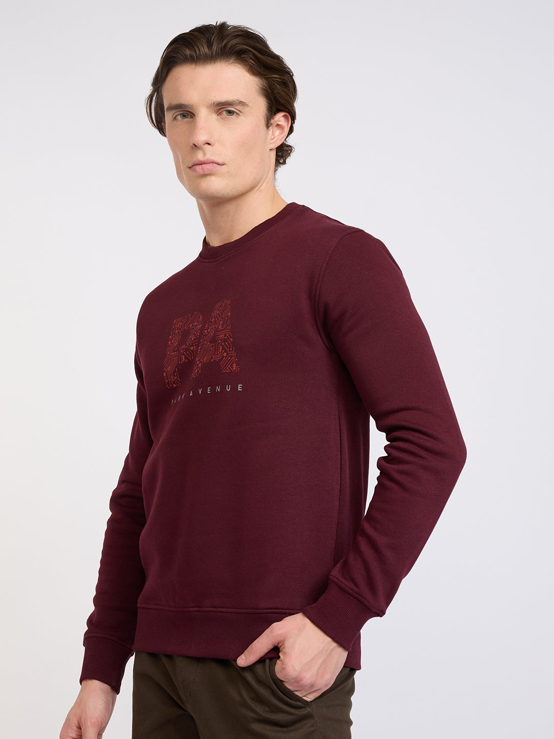 Park Avenue Men Maroon Printed Slim Fit Cotton Blend Sweatshirt
