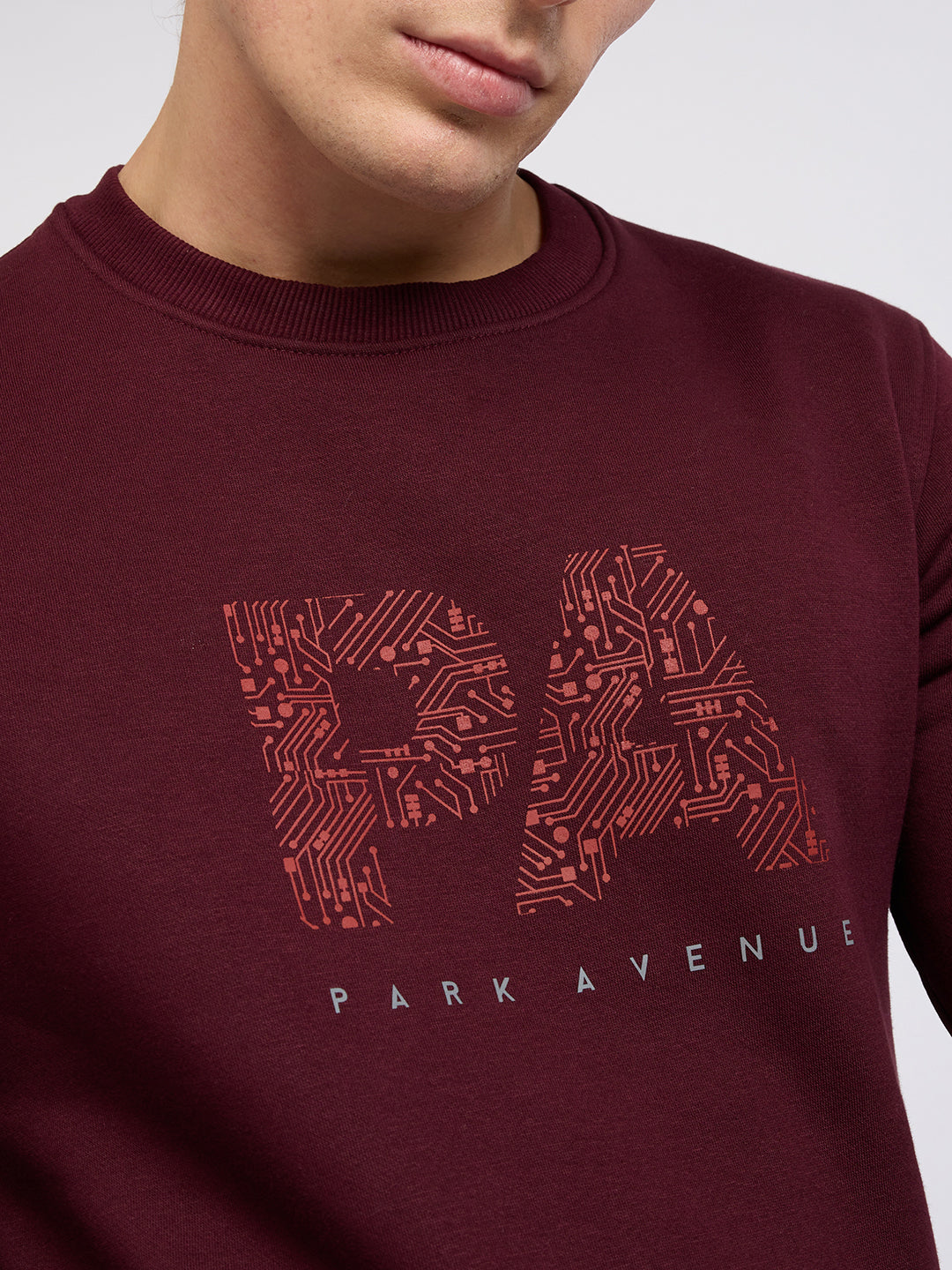 Park Avenue Men Maroon Printed Slim Fit Cotton Blend Sweatshirt