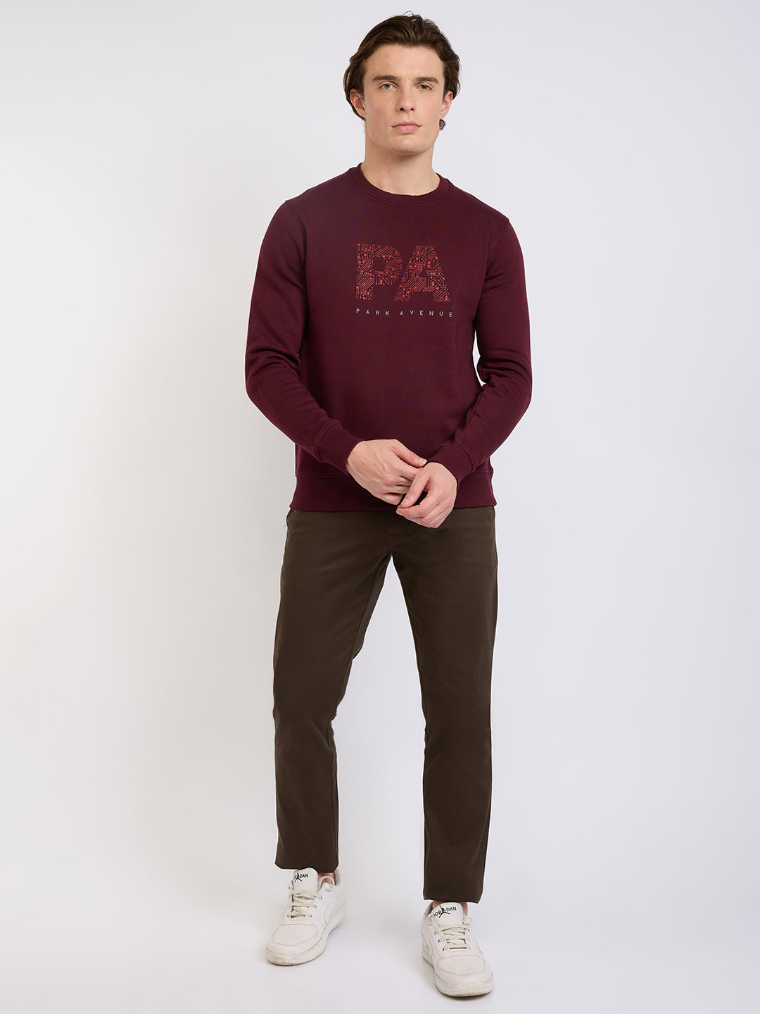 Park Avenue Men Maroon Printed Slim Fit Cotton Blend Sweatshirt