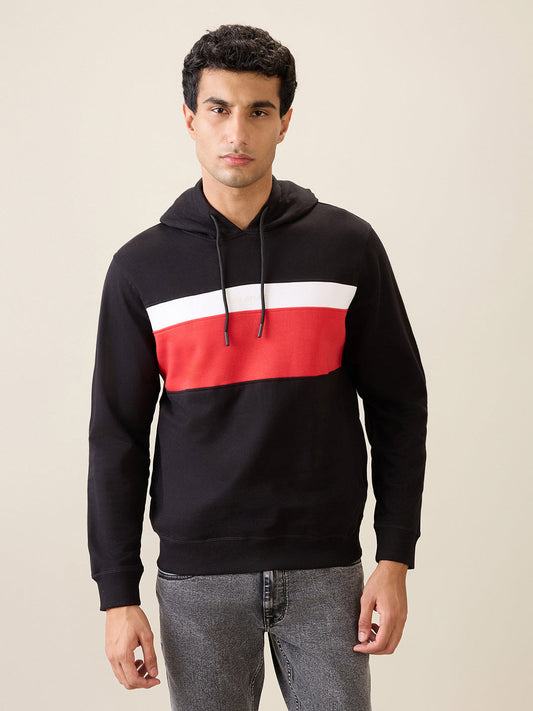 Park Avenue Men Black Cut & Sew Slim Fit Cotton Blend Sweatshirt
