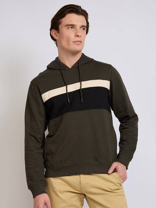 Park Avenue Men Green Cut & Sew Slim Fit Cotton Blend Sweatshirt