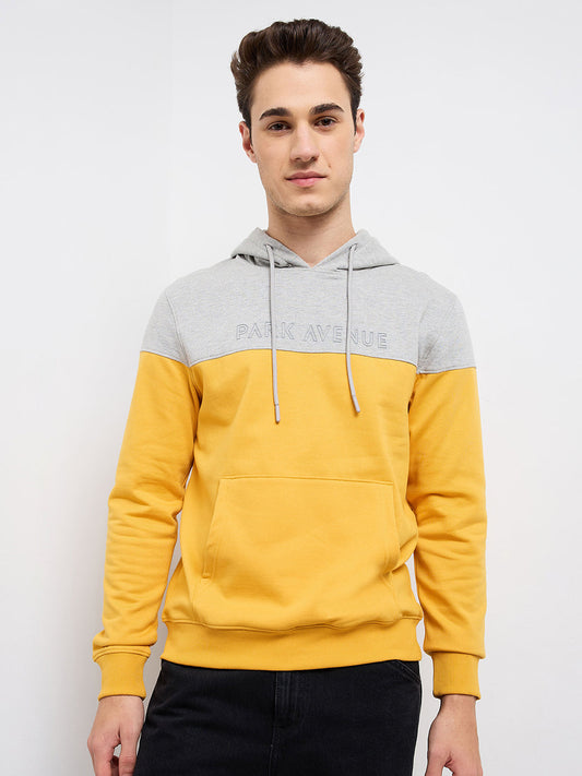Park Avenue Men Yellow Cut & Sew Slim Fit Cotton Blend Sweatshirt