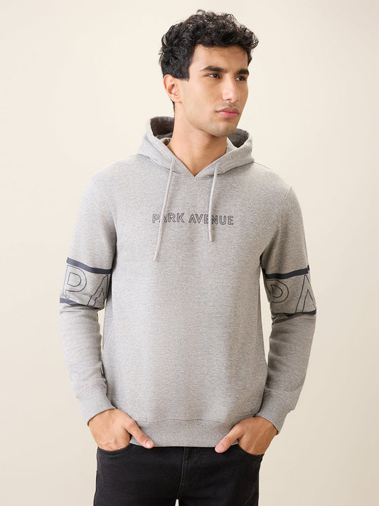 Park Avenue Men Grey Solid Slim Fit Cotton Blend Sweatshirt