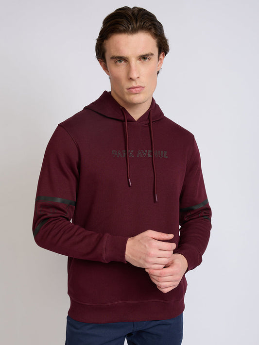 Park Avenue Men Red Solid Slim Fit Cotton Blend Sweatshirt