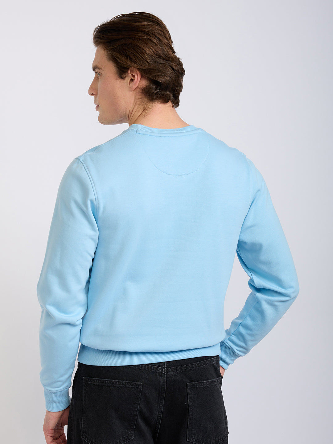 Park Avenue Men Blue Printed Slim Fit Cotton Blend Round Neck Collar Sweatshirt