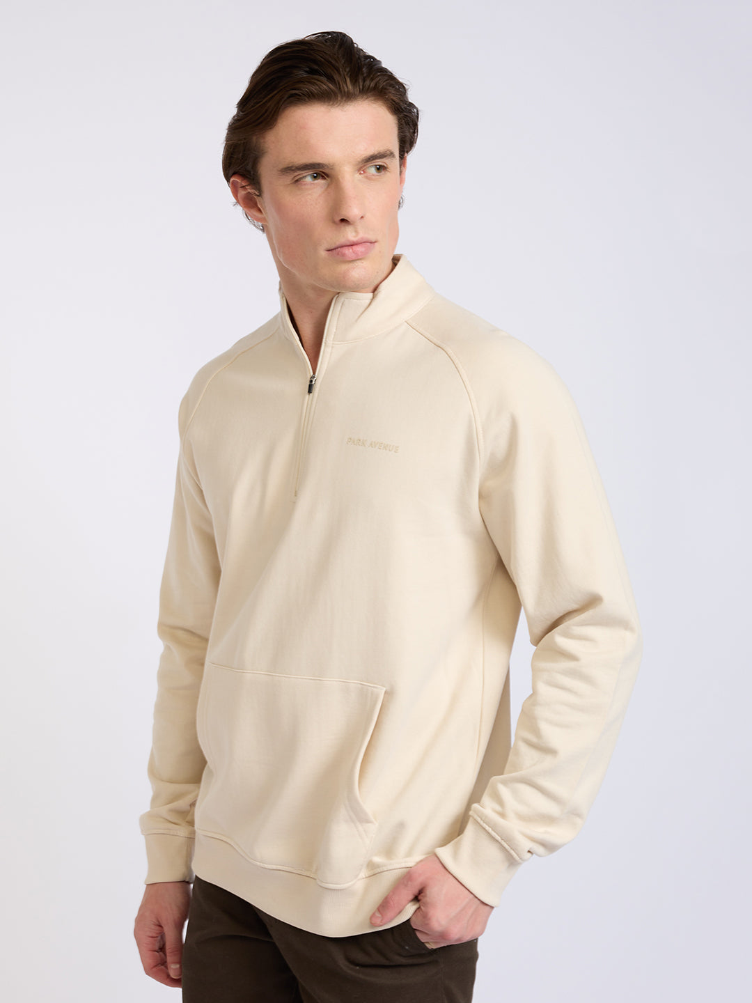 Park Avenue Men Brown Solid Slim Fit Cotton Blend Full Sleeve Sweatshirt