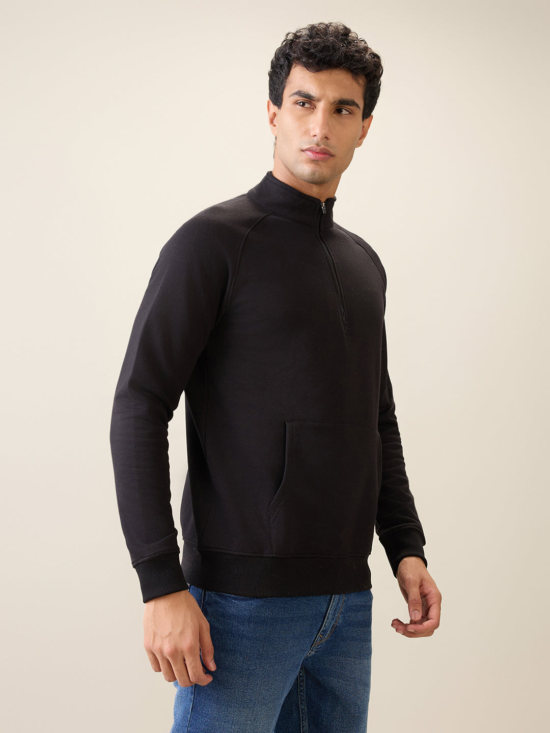 Park Avenue Men Black Solid Slim Fit Cotton Blend Full Sleeve Sweatshirt