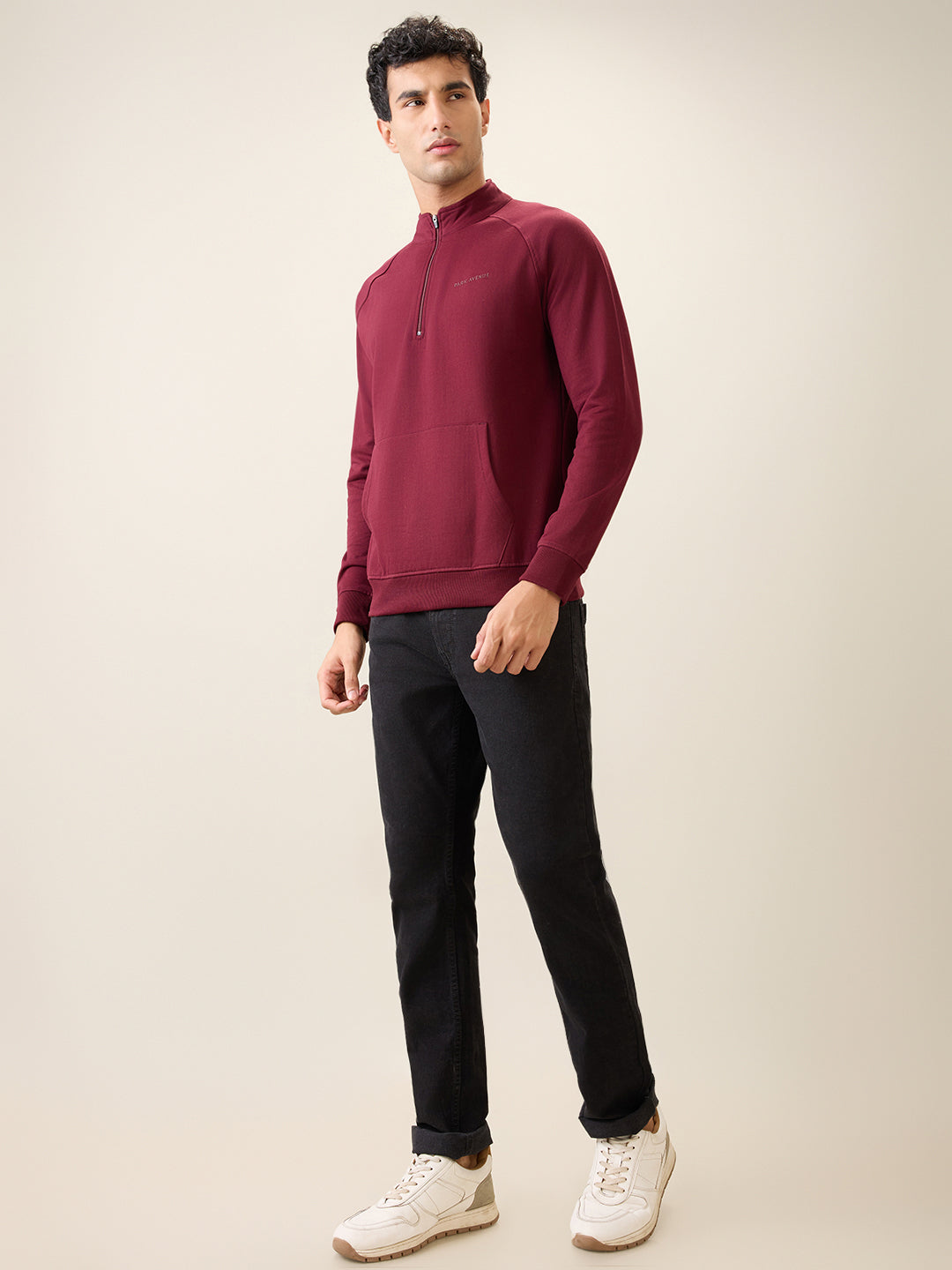 Park Avenue Men Red Solid Slim Fit Cotton Blend Full Sleeve Sweatshirt