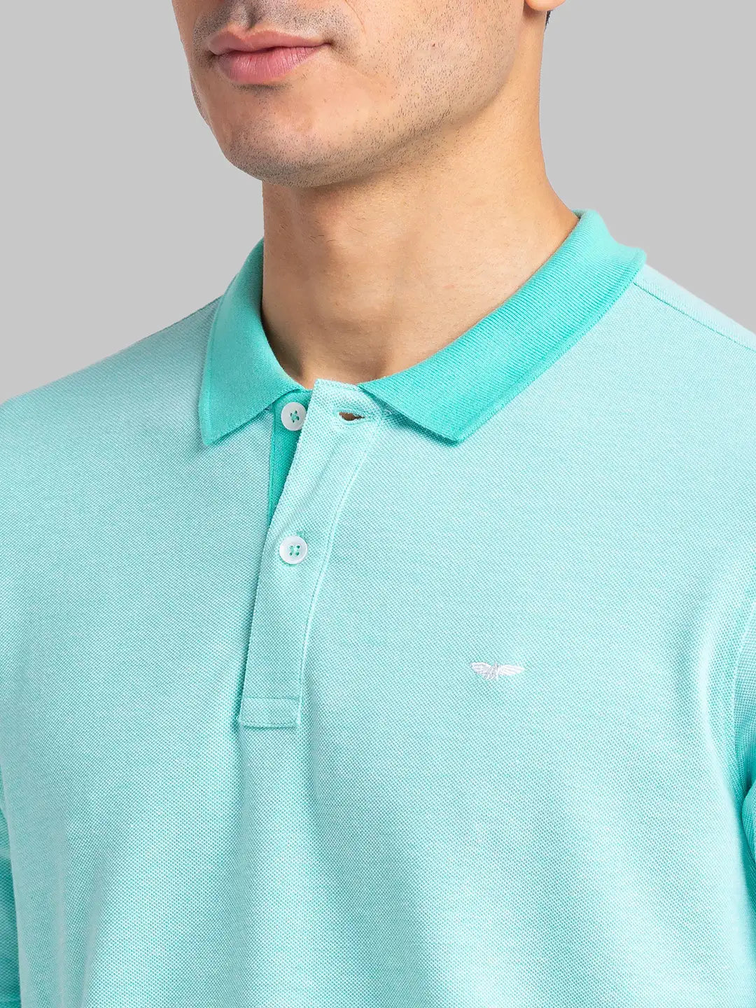 Men Green Slim Fit Two Tone Cotton Polyester Blend Round Neck Collar Polo T-Shirt