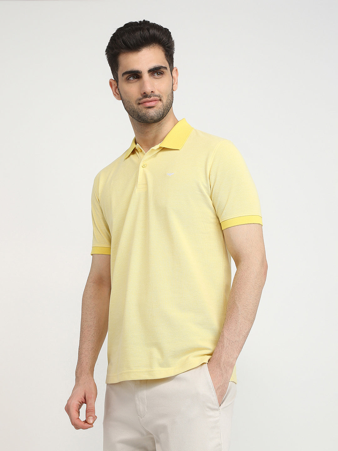 Park Avenue Men Yellow Two Tone Slim Fit Cotton Blend T-Shirt