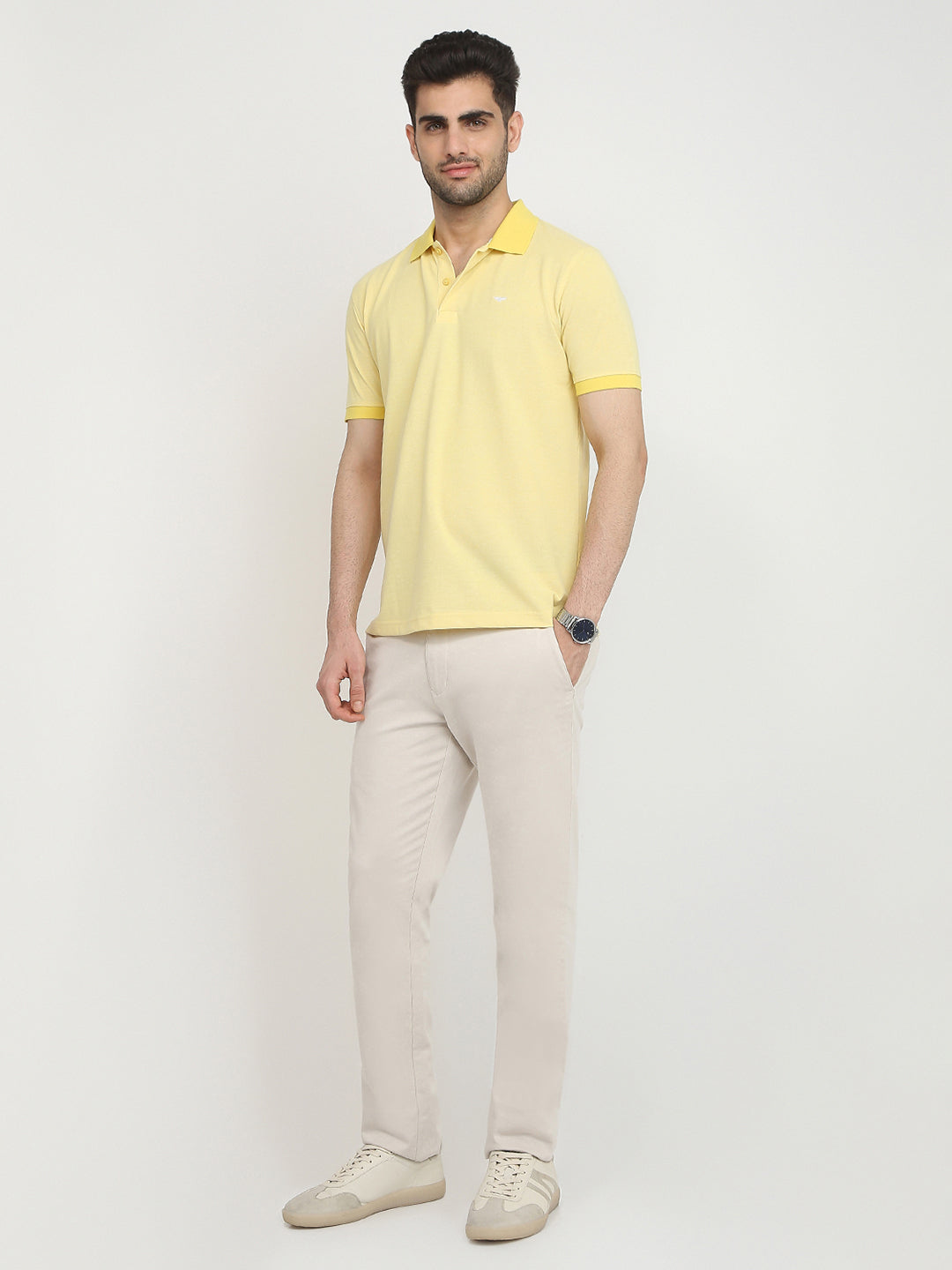 Park Avenue Men Yellow Two Tone Slim Fit Cotton Blend T-Shirt