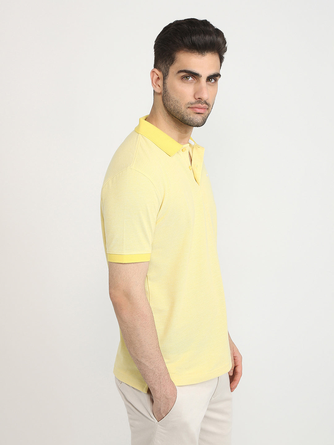 Park Avenue Men Yellow Two Tone Slim Fit Cotton Blend T-Shirt