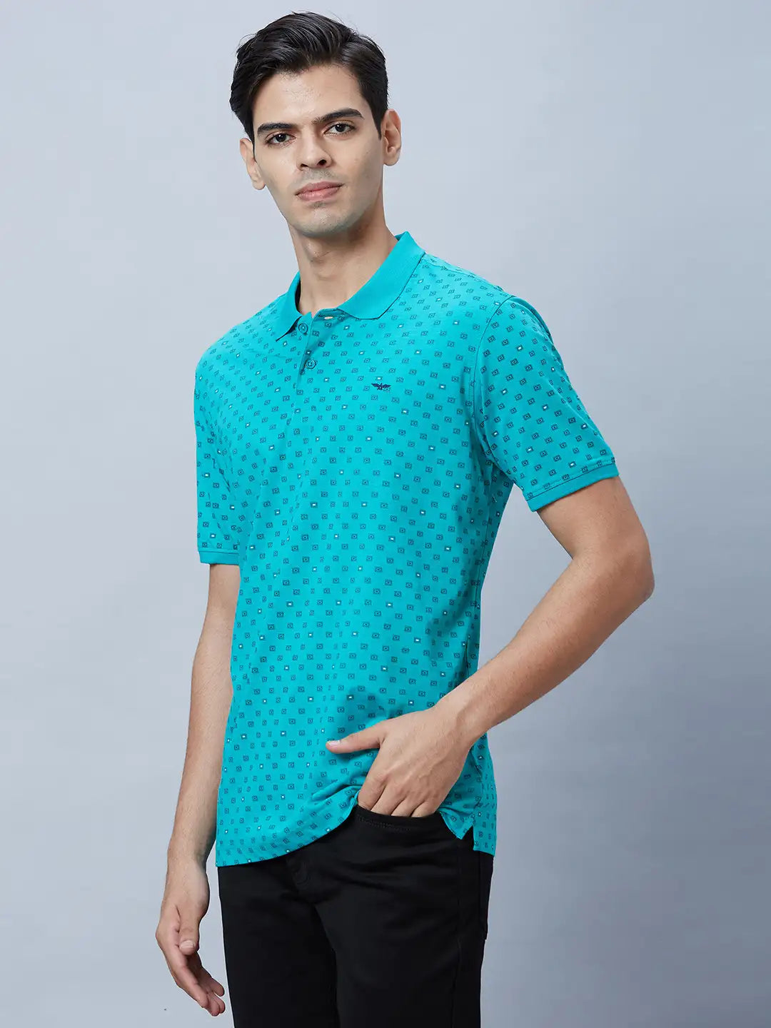 Men Green Slim Fit Print Cotton T-Shirt