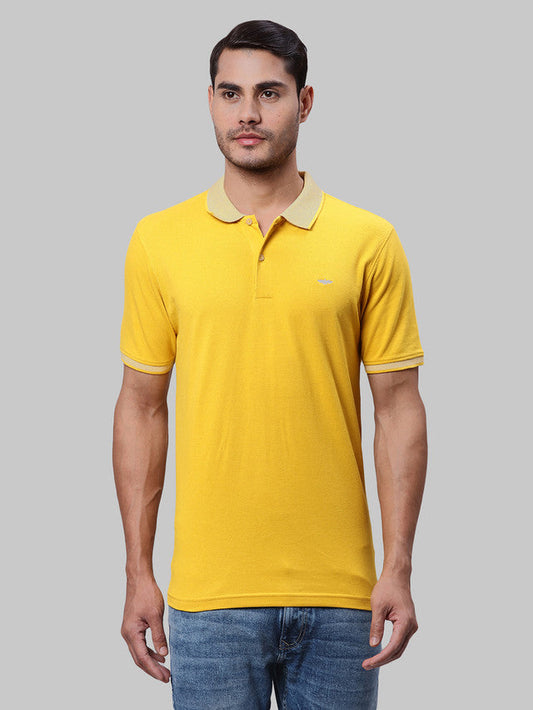 Park Avenue Men Yellow Solid Slim Fit Cotton Blend T-Shirt