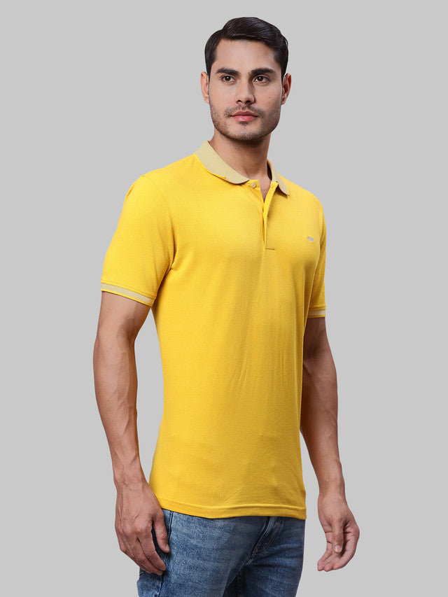 Park Avenue Men Yellow Solid Slim Fit Cotton Blend T-Shirt