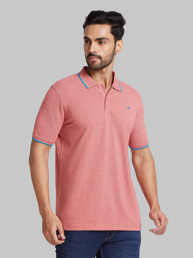 Park Avenue Men Red Solid Slim Fit Cotton Blend T-Shirt