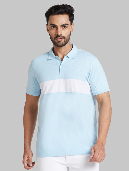 Park Avenue Men Blue Solid Slim Fit Cotton Blend T-Shirt
