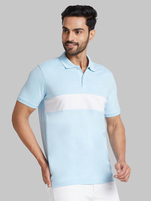 Park Avenue Men Blue Solid Slim Fit Cotton Blend T-Shirt