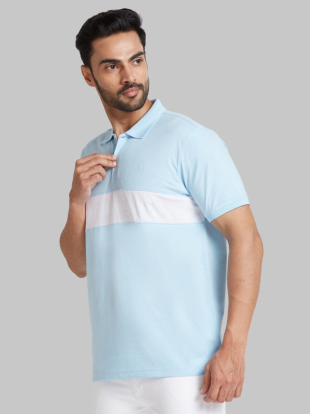 Park Avenue Men Blue Solid Slim Fit Cotton Blend T-Shirt