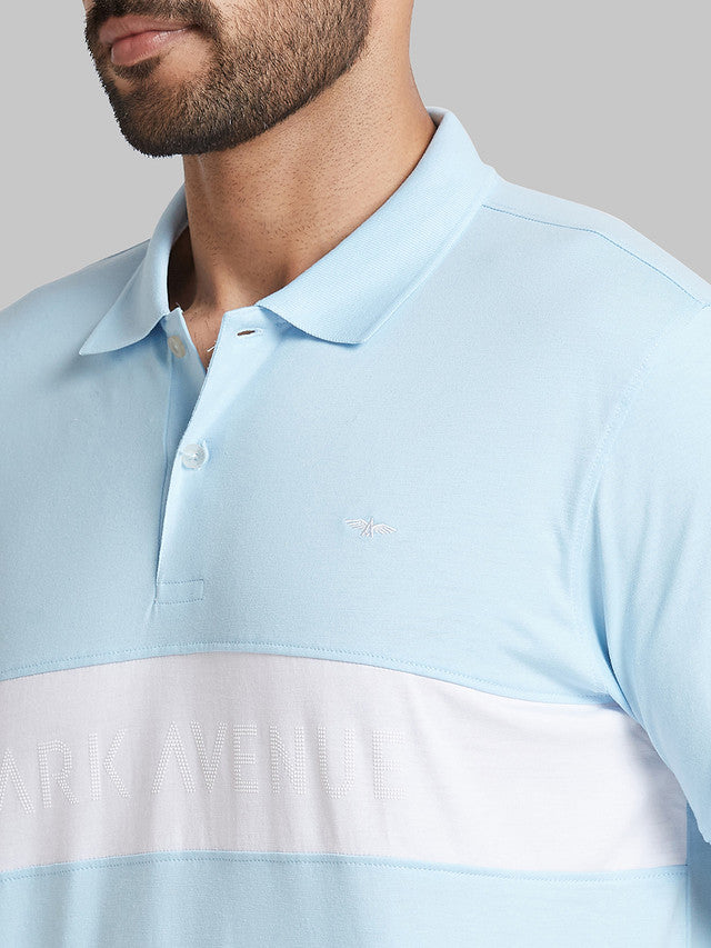Park Avenue Men Blue Solid Slim Fit Cotton Blend T-Shirt