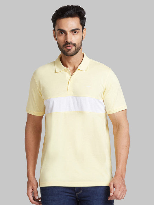 Park Avenue Men Yellow Solid Slim Fit Cotton Blend T-Shirt