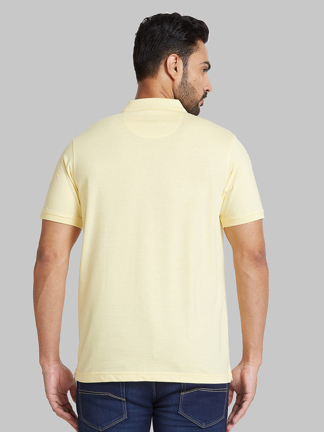 Park Avenue Men Yellow Solid Slim Fit Cotton Blend T-Shirt