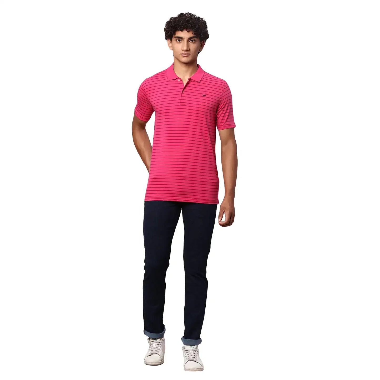 Men Red Slim Fit Print Cotton Polyester Blend Round Neck Collar Polo T-Shirt