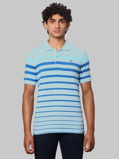 Park Avenue Men Blue Slim Fit Stripe T-Shirt