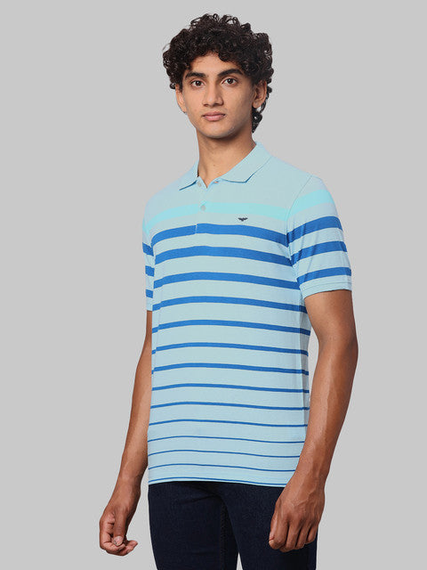 Park Avenue Men Blue Slim Fit Stripe T-Shirt