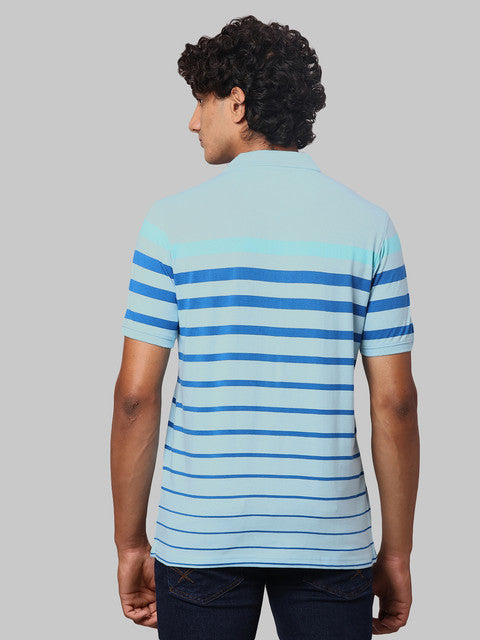 Park Avenue Men Blue Slim Fit Stripe T-Shirt