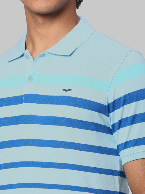 Park Avenue Men Blue Slim Fit Stripe T-Shirt