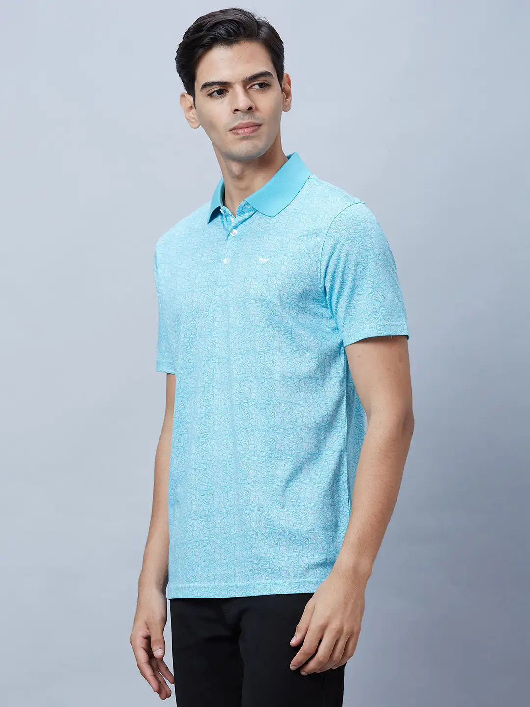 Men Petrol Regular Fit Print Cotton T-Shirt