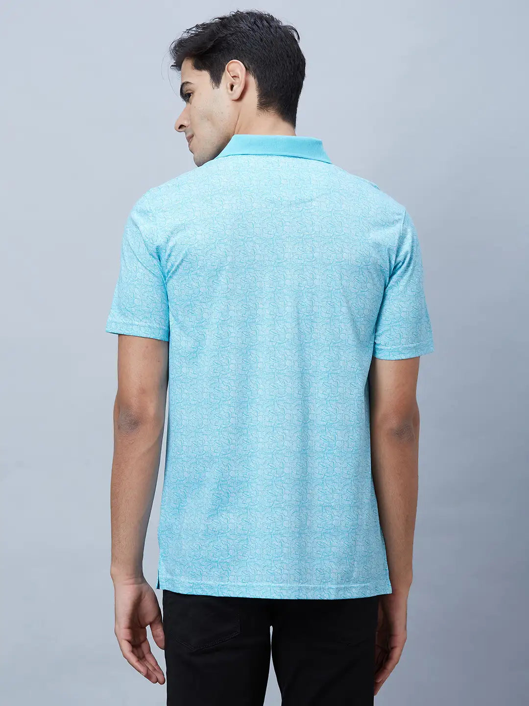 Men Petrol Regular Fit Print Cotton T-Shirt